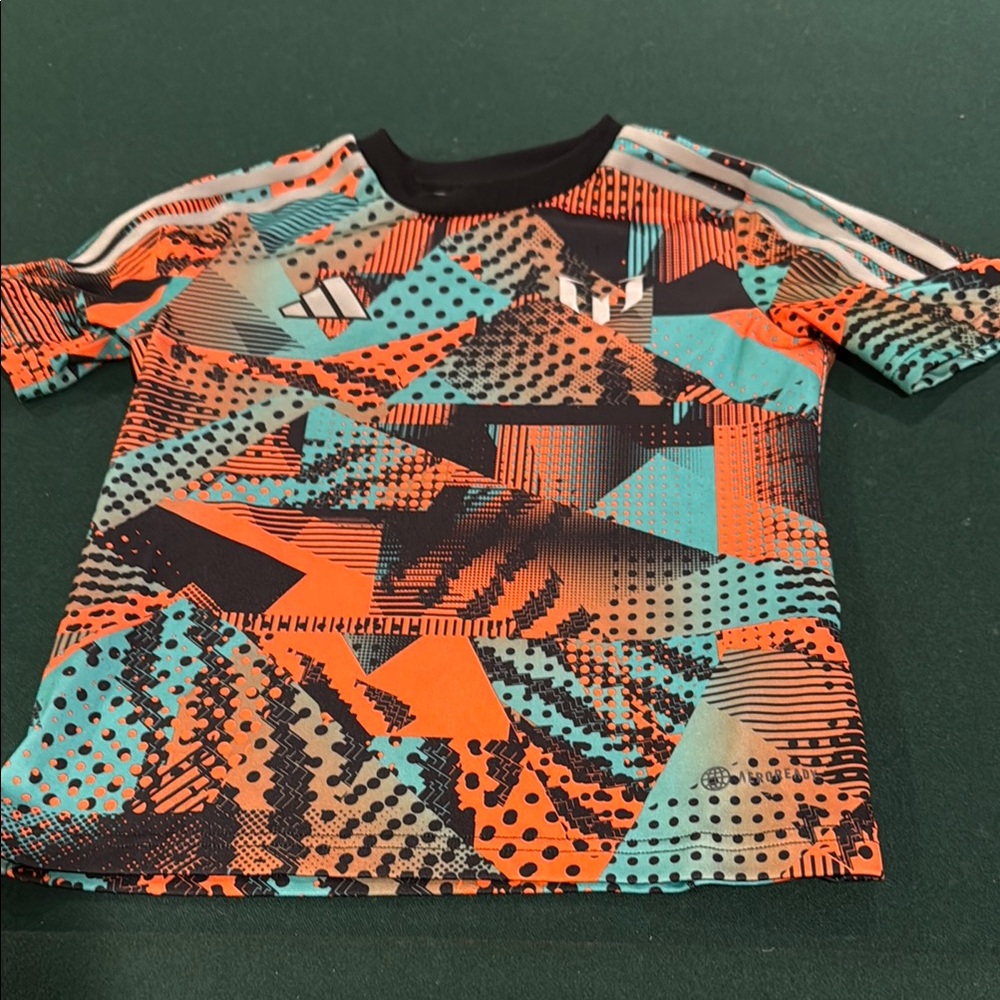 adidas Kids Abstract Pattern Tee - Black, Orange, Teal